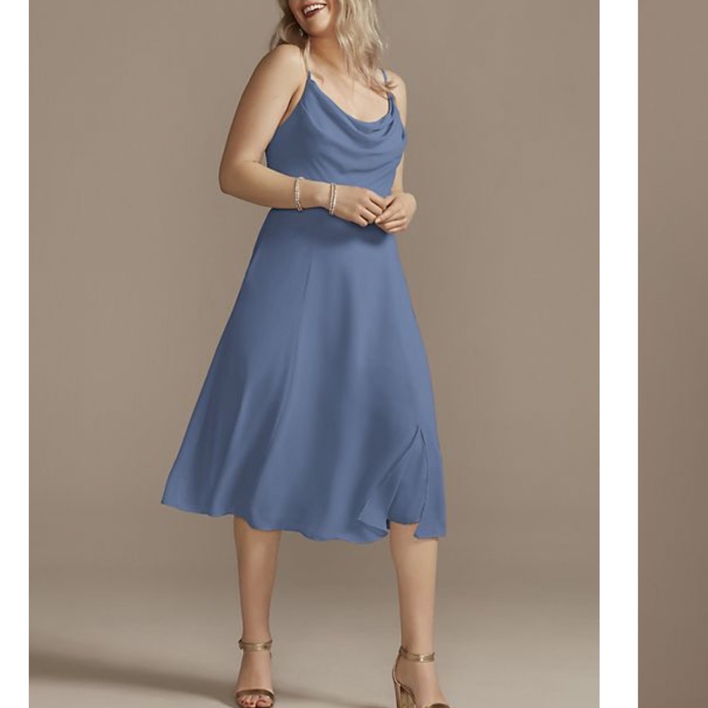 Celebrate DB Steelblue chiffon midi cowl neck dress Sz 10